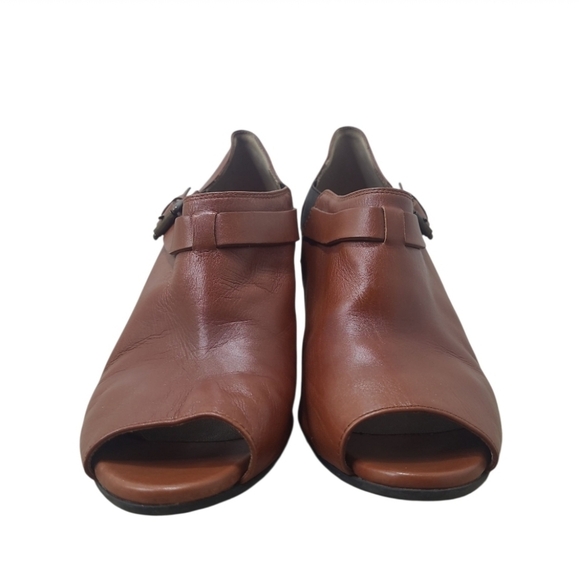 ANYI LU Peeptoe Wedge Booties Size 40 EU/ 9.5 US Brown Leather Made In Italy - Picture 7 of 12